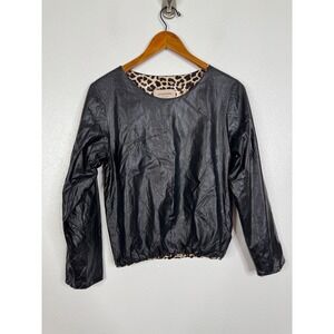 Loyd/Ford Palm Springs Faux Leather Leopard Lined Blouse Black Size 4 USA Made